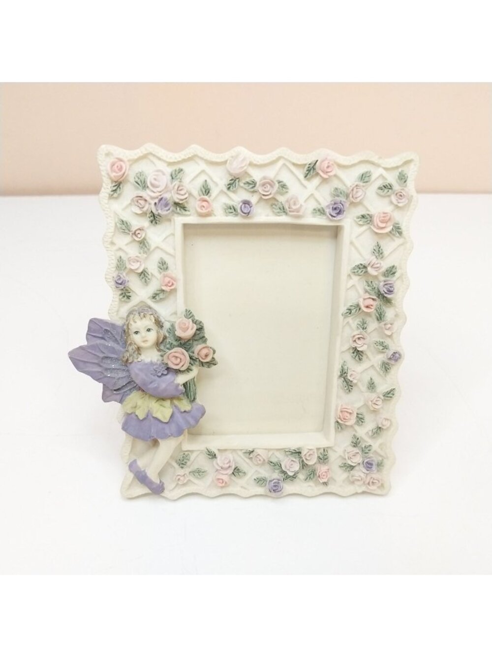 Fairies Collection Hand-Painted Picture Frame Pastel Roses Lattice Dezine 1997